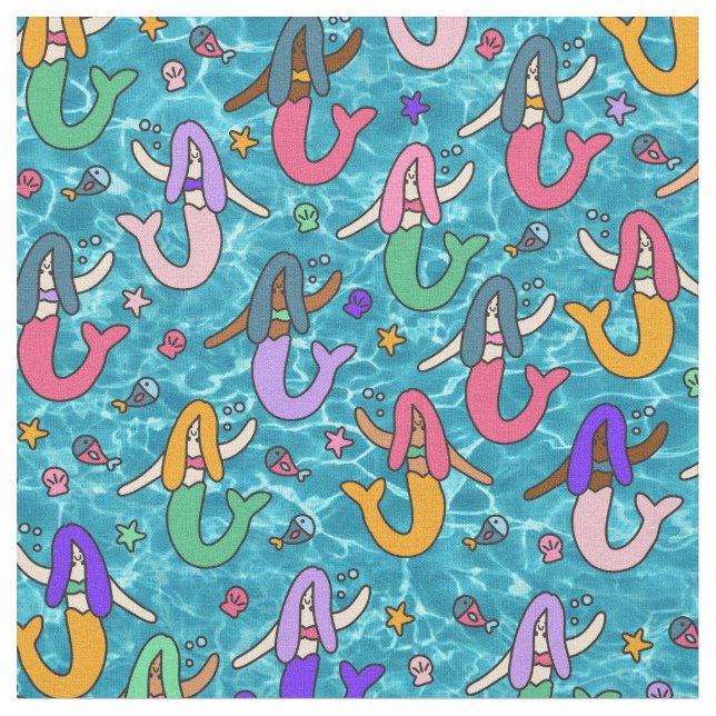 mermaid friends fabric (Close Up)