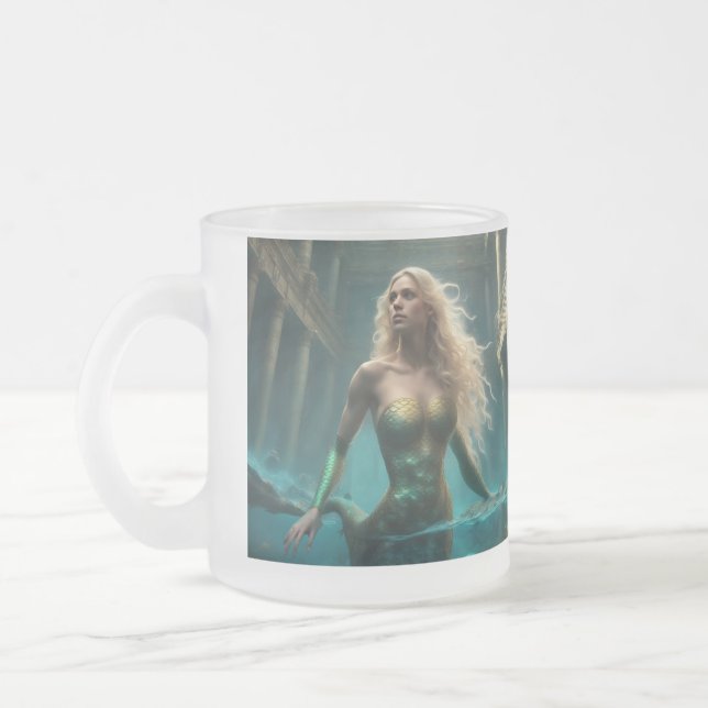 Mermaid Frosted Glass Coffee Mug (Left)