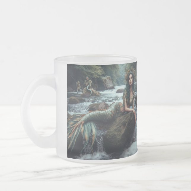 Mermaid Frosted Glass Coffee Mug (Left)