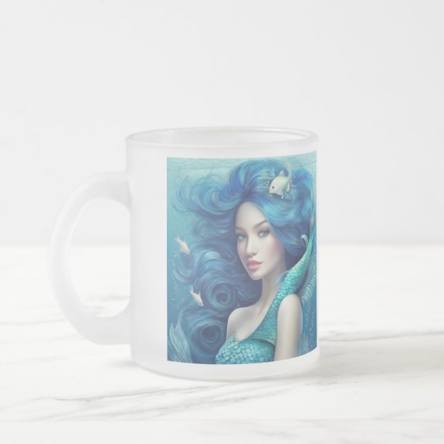 Mermaid Frosted Glass Coffee Mug (Left)
