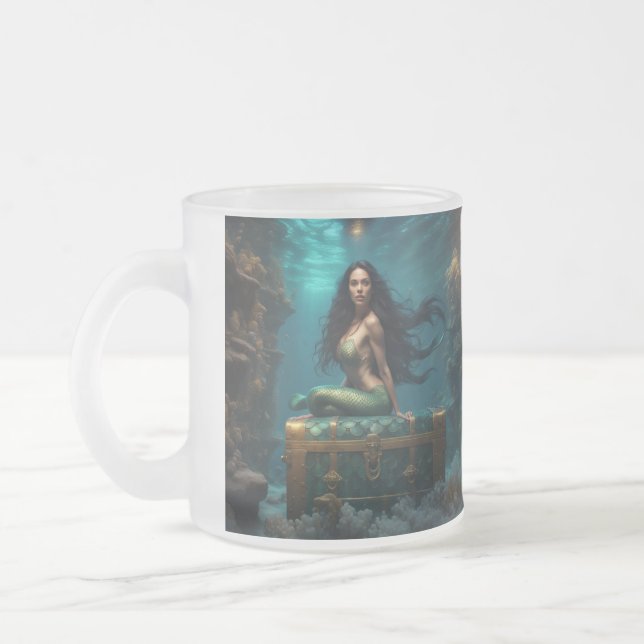 Mermaid Frosted Glass Coffee Mug (Left)