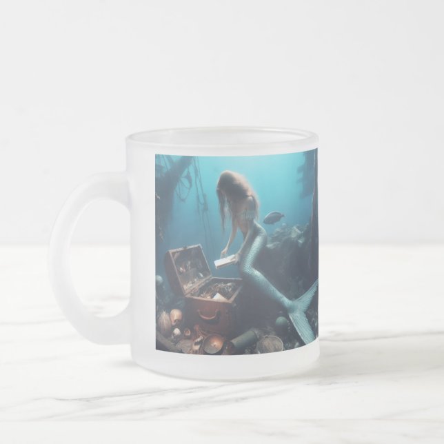 Mermaid Frosted Glass Coffee Mug (Left)