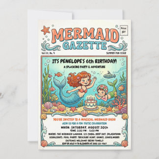 Mermaid Gazette Pool Party Invitation