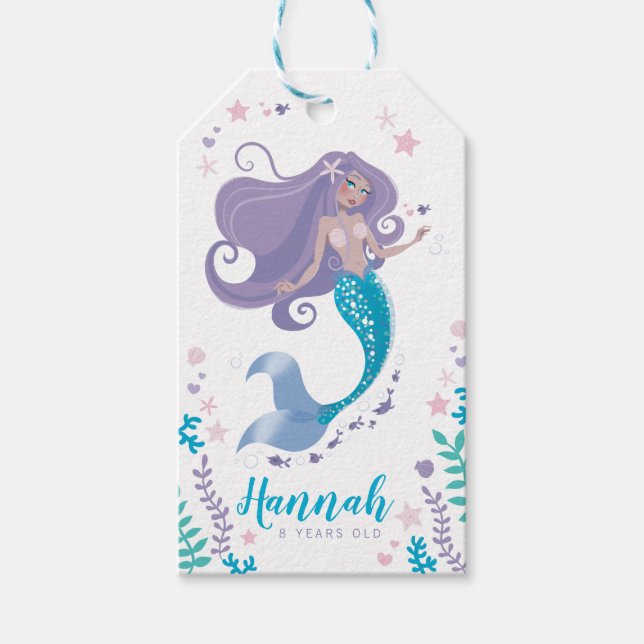 Mermaid Gift Tag Birthday Party Girl Favour Treats (Front)