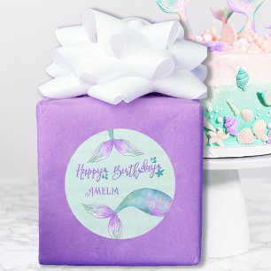 Mermaid Gift Wrap Personalised Happy Birthday Classic Round Sticker