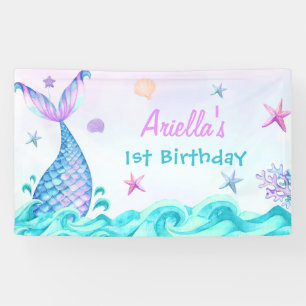 Mermaid Girl 1st Birthday Party Banner