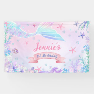 Mermaid Girl 1st Birthday Party Banner