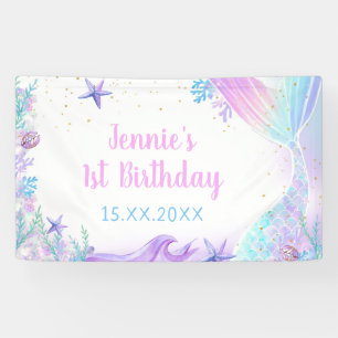 Mermaid Girl 1st Birthday Party Banner