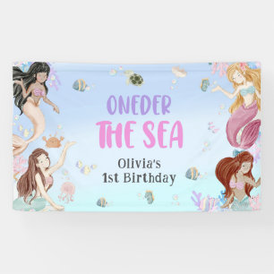 Mermaid Girl 1st Birthday Party Banner