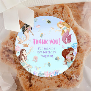 Mermaid Girl 1st Birthday Party Classic Round Sticker
