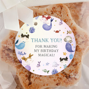 Mermaid Girl 1st Birthday Party  Classic Round Sticker