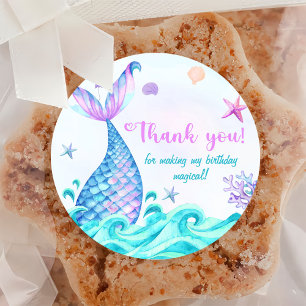 Mermaid Girl 1st Birthday Party Classic Round Sticker