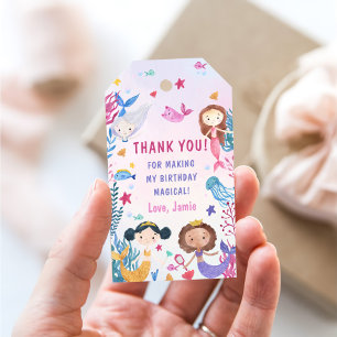 Mermaid Girl 1st Birthday Party Gift Tags