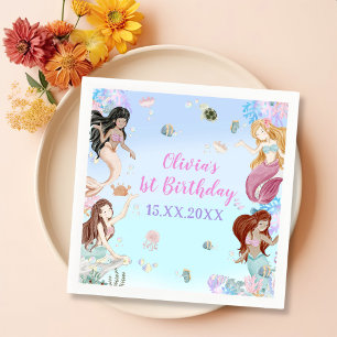 Mermaid Girl 1st Birthday Party  Napkin