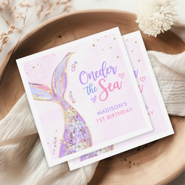 Mermaid Girl 1st Birthday Party Napkin (Creator Uploaded)