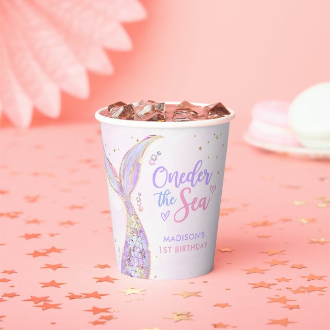 Mermaid Girl 1st Birthday Party Paper Cups (Insitu)