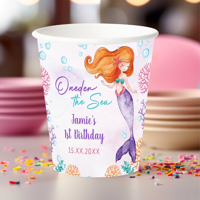 Mermaid Girl 1st Birthday Party Paper Cups (Creator Uploaded)