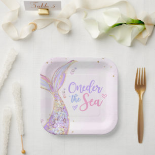 Mermaid Girl 1st Birthday Party Paper Plate