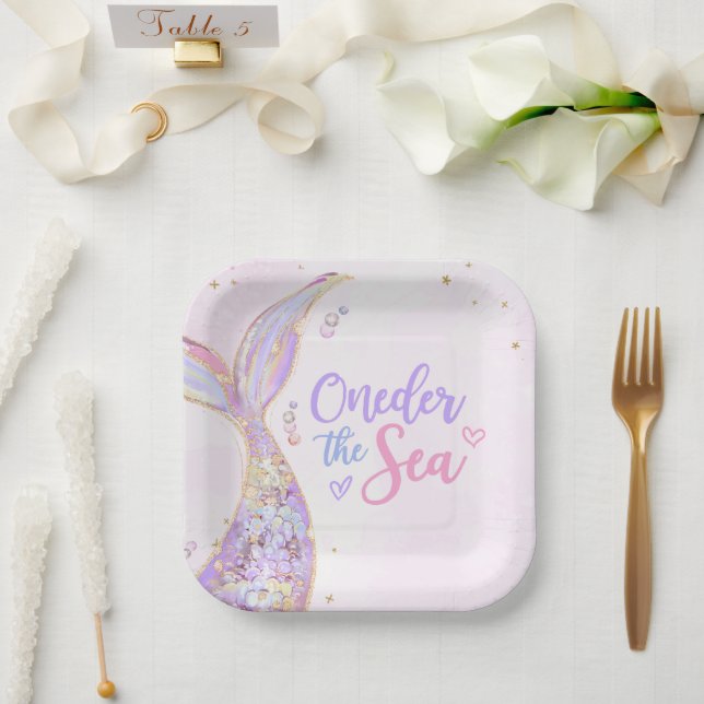 Mermaid Girl 1st Birthday Party Paper Plate (Wedding)