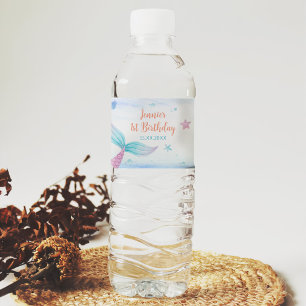 Mermaid Girl 1st Birthday Party  Water Bottle Label