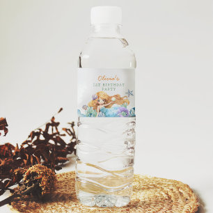 Mermaid Girl 1st Birthday Party  Water Bottle Label