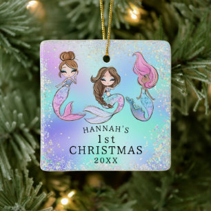 Mermaid Girl 1st Christmas Ceramic Ornament