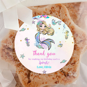 Mermaid Girl 5th Birthday Party Classic Round Sticker