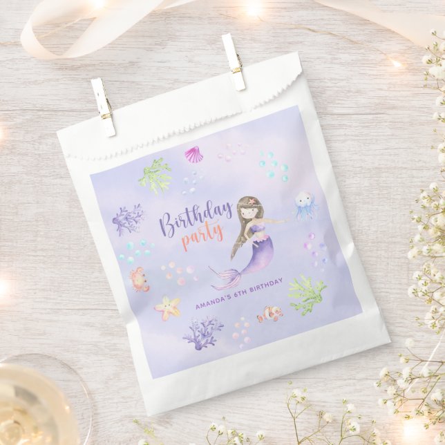 Mermaid Girl 6th Birthday Party Favour Bags (Clipped)