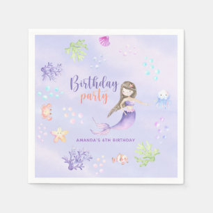 Mermaid Girl 6th Birthday Party Napkin