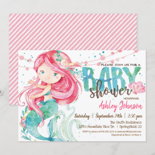 Mermaid, Girl Baby Shower invitation