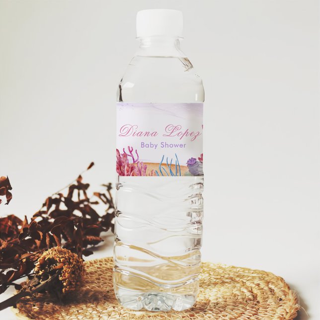 Mermaid Girl Baby Shower Party  Water Bottle Label (Creator Uploaded)