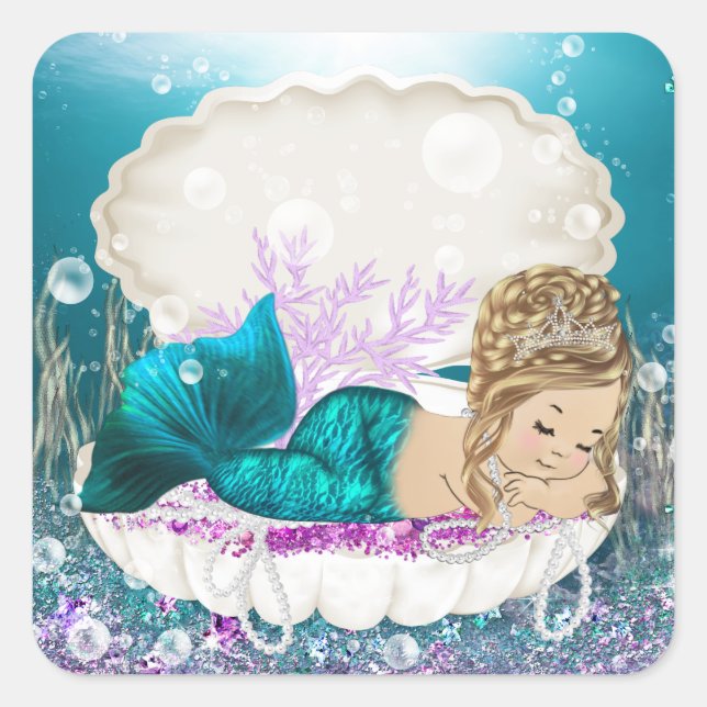 Mermaid Girl Baby Shower Stickers (Front)