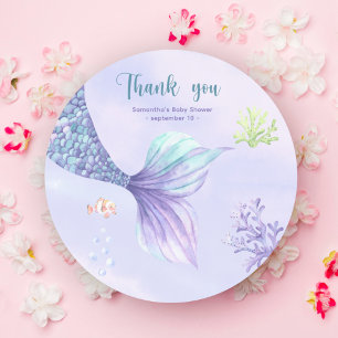 Mermaid Girl Baby Shower Thank you Classic Round Sticker