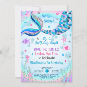 Mermaid girl birthday invitation. invitation