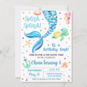 Mermaid girl birthday invitation. invitation