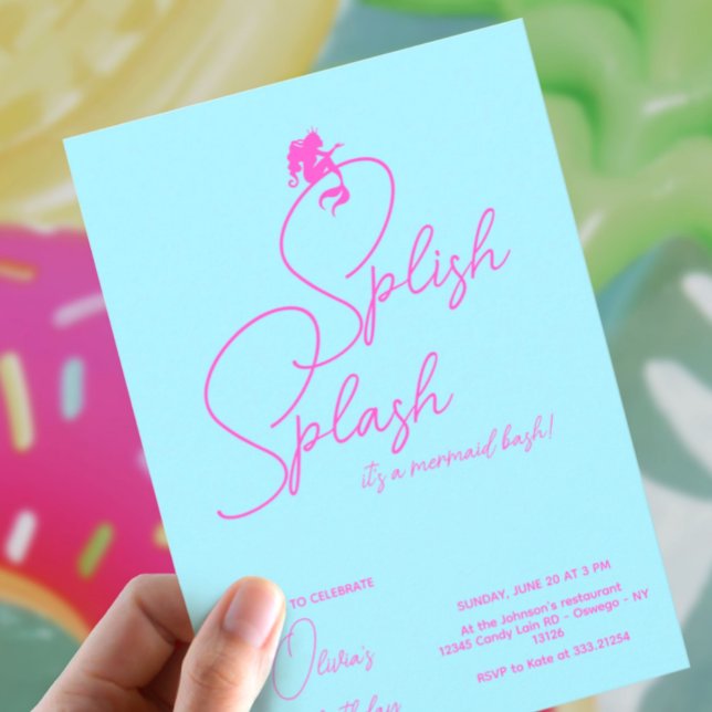 Mermaid Girl Birthday Minimalist Simple Modern Invitation (Creator Uploaded)
