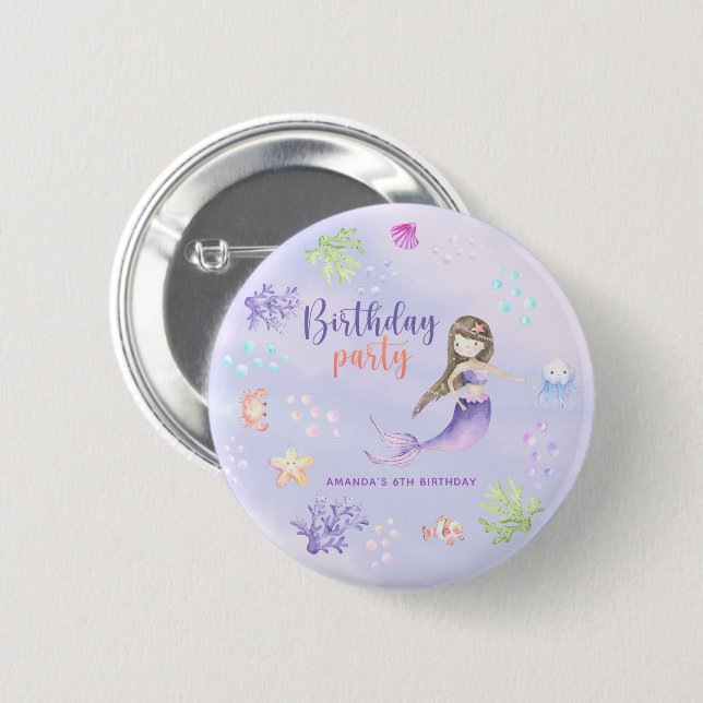 Mermaid Girl Birthday Party 6 Cm Round Badge (Front & Back)