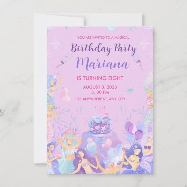 Mermaid Girl Birthday Party Invitation (Front)