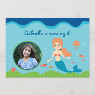 Mermaid Girl Birthday Party Photo Invitation