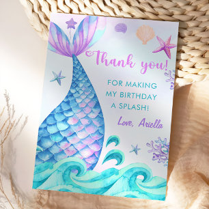 Mermaid Girl Birthday Party  Thank You Card