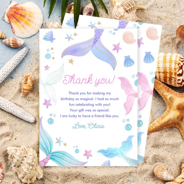 Mermaid Girl Birthday Party  Thank You Card (Creator Uploaded)