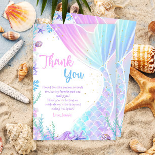Mermaid Girl Birthday Party  Thank You Card