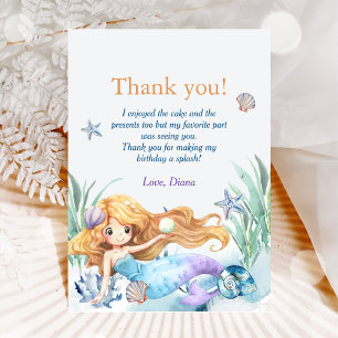Mermaid Girl Birthday Party  Thank You Card