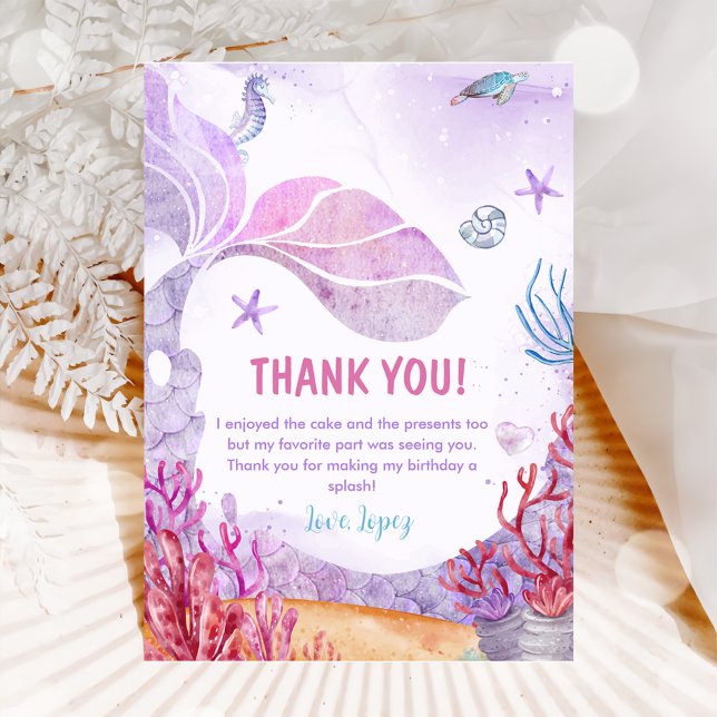 Mermaid Girl Birthday Party  Thank You Card (Creator Uploaded)