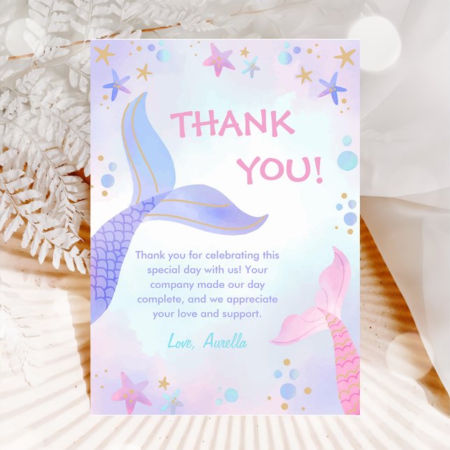 Mermaid Girl Birthday Party Thank You Card (Creator Uploaded)