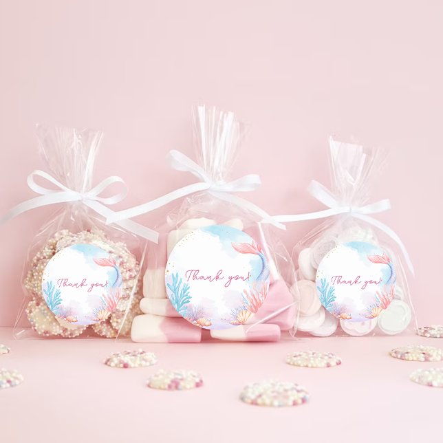 Mermaid Girl Birthday Party Thank You Classic Round Sticker (Creator Uploaded)