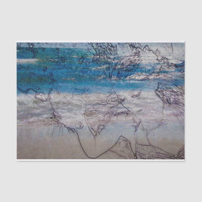 Mermaid Girl Blue White Nautical Ocean Waves Tissue Paper (Front)