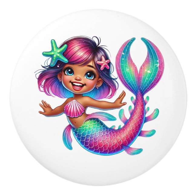 Mermaid Girl Ceramic Knob (Front)