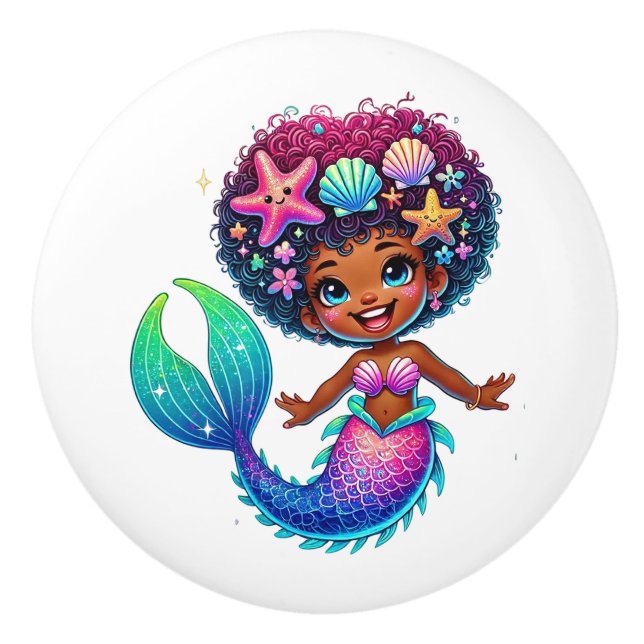 Mermaid Girl Ceramic Knob (Front)