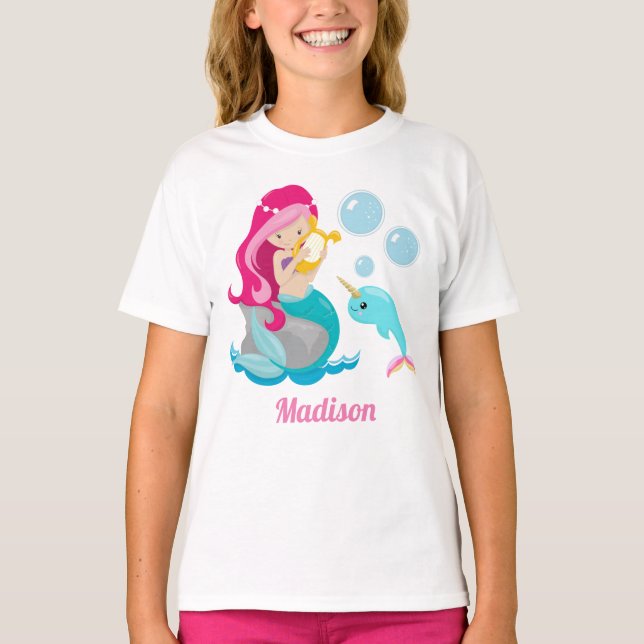 Mermaid Girl Cute Beach Birthday Monogram Kids T-Shirt (Front)